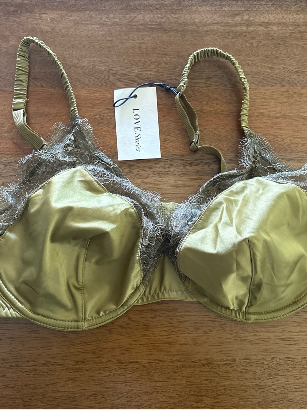 LOVE Stories Olive Satin & Lace Underwire Bra